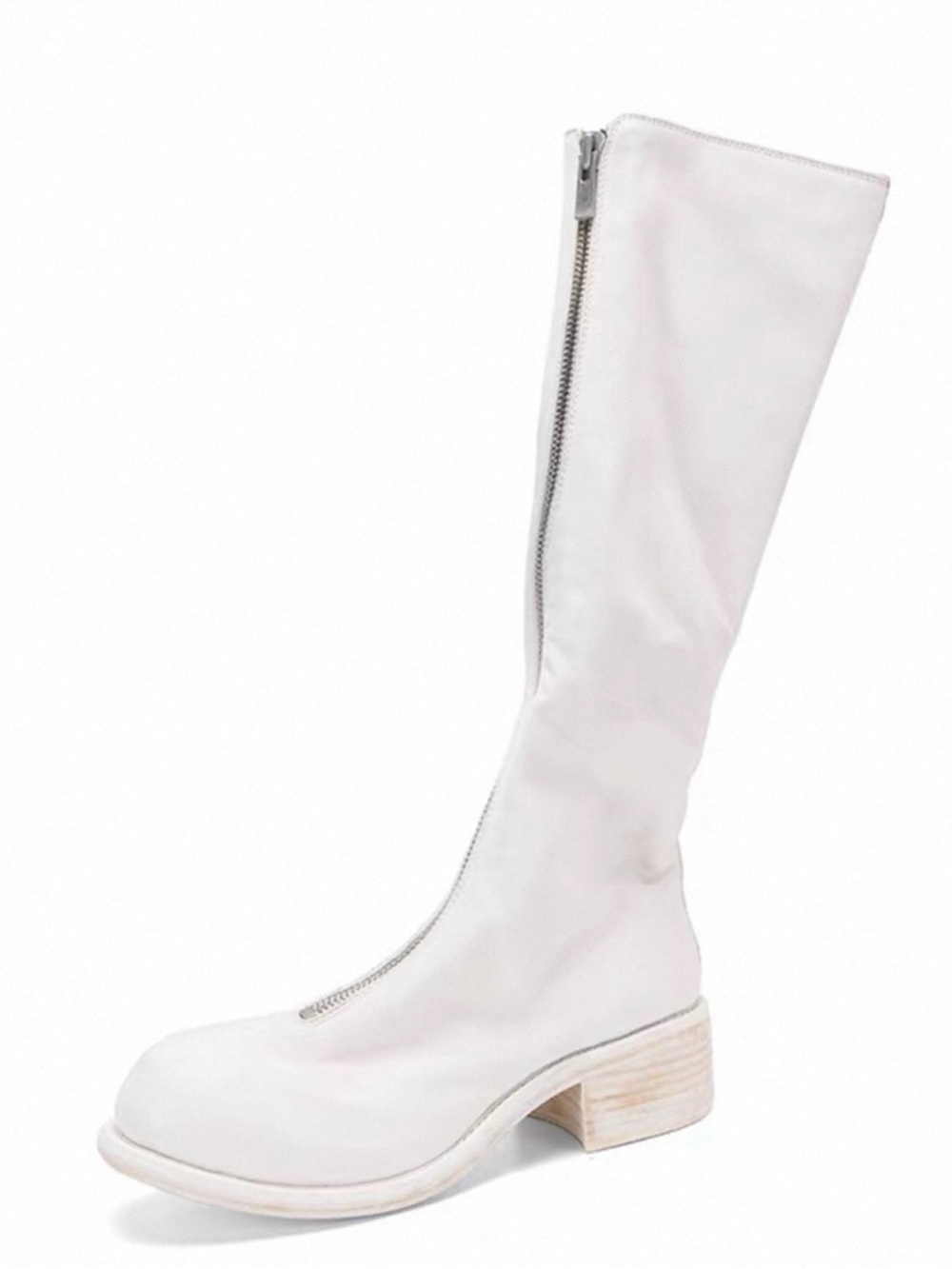 Guidi White Leather Mid-Calf Zip Heeled Boots